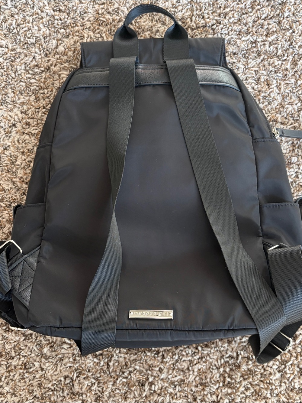 Madden Girl Black Nylon Backpack with Front Zip Pocket - Picture 2 of 6